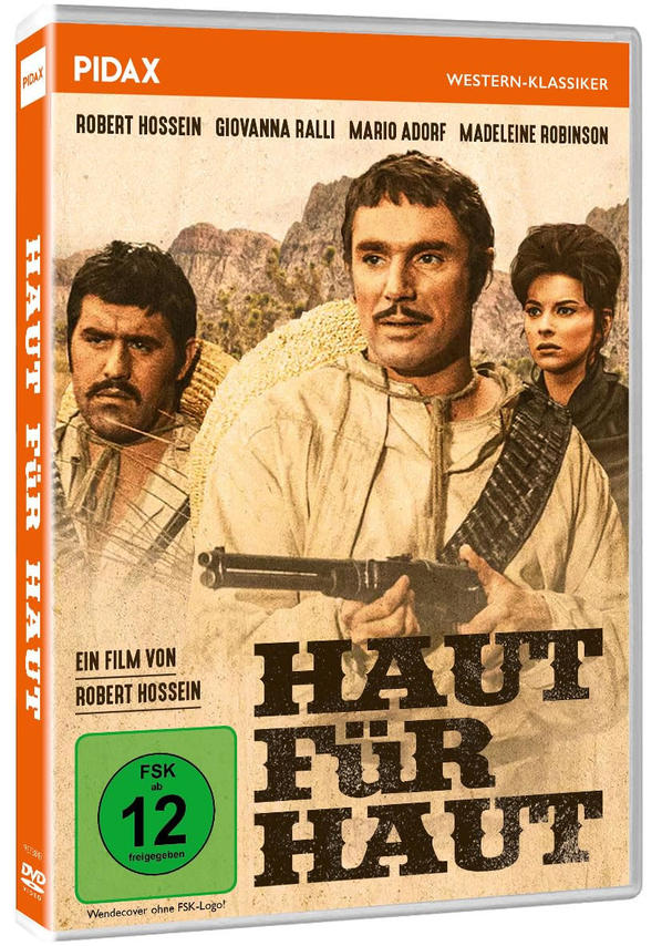 DVD-Cover: Männer mit Waffen, Filmtitel "Haut Für Haut". Schauspieler: Robert Hossein, Giovanna Ralli. Enthält Altersfreigabe und DVD-Logo.