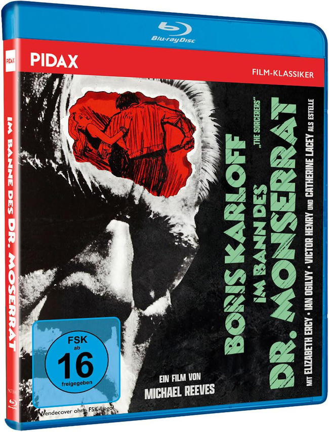 Blu-ray-Disc-Cover. Mit Boris Karloff. Rotes und schwarzes Design mit zentralem Bild zweier Figuren in Rot. Text ist auf Deutsch.