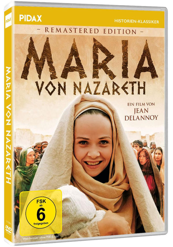 DVD-Cover von Maria von Nazareth. Eine Frau mit Kopftuch lächelt im Vordergrund. Titelschrift darüber. Personengruppe im Hintergrund.