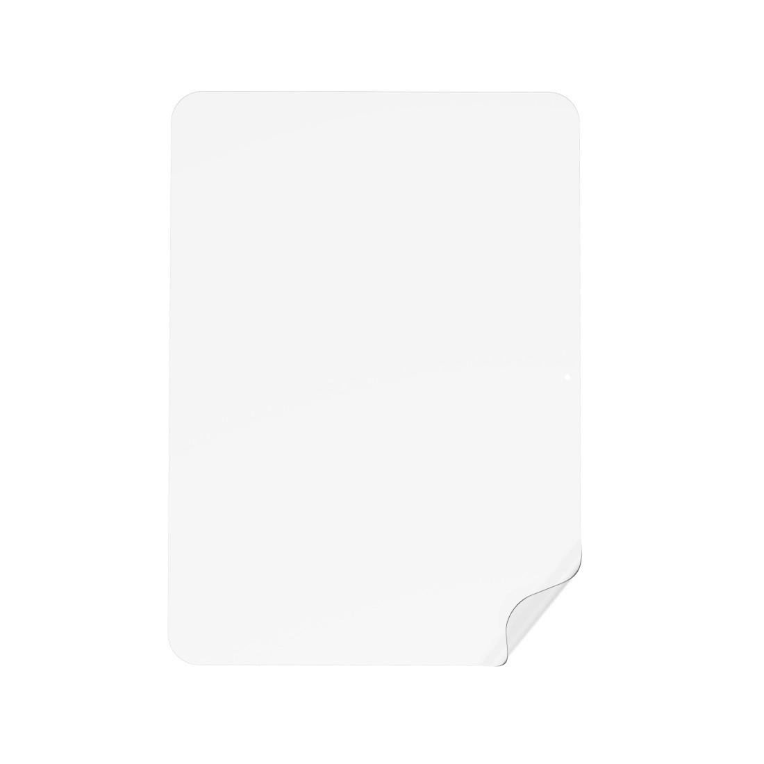 Ein weißes, rechteckiges Blatt Papier mit abgerundeten Ecken. Die untere rechte Ecke ist nach oben gebogen.