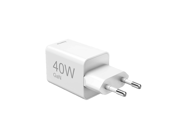 HAMA 125146 SUPER-MINI-LADER, GAN, 2XUSB-C, 40W Super Mini-Ladegerät Universal, Weiß