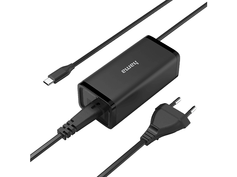 HAMA USB-C Euro-Stecker Notebook-Netzteil Universal, 5 - 20 Volt 100 W, Schwarz