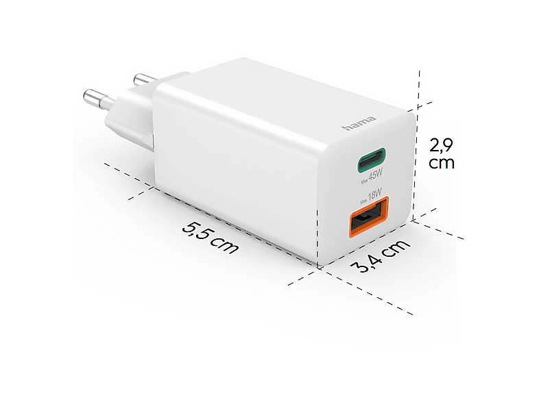 HAMA USB-C Mini-Ladegerät Universal, Weiß