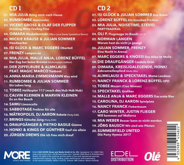 CD-Cover mit Titellisten, Künstlernamen und Songtiteln. Enthält ein Logo und Text.