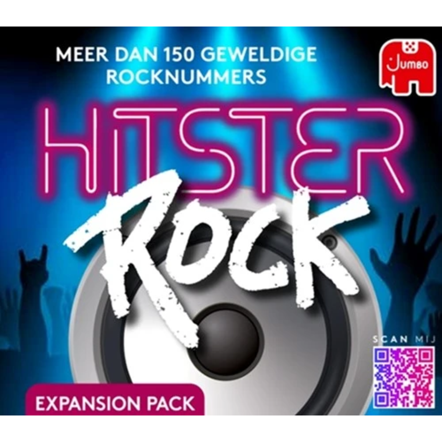 Poster met "Hister Rock" over een luidspreker, handen en Jumbo logo. Tekst zegt "meer dan 150 geweldige rocknummers".