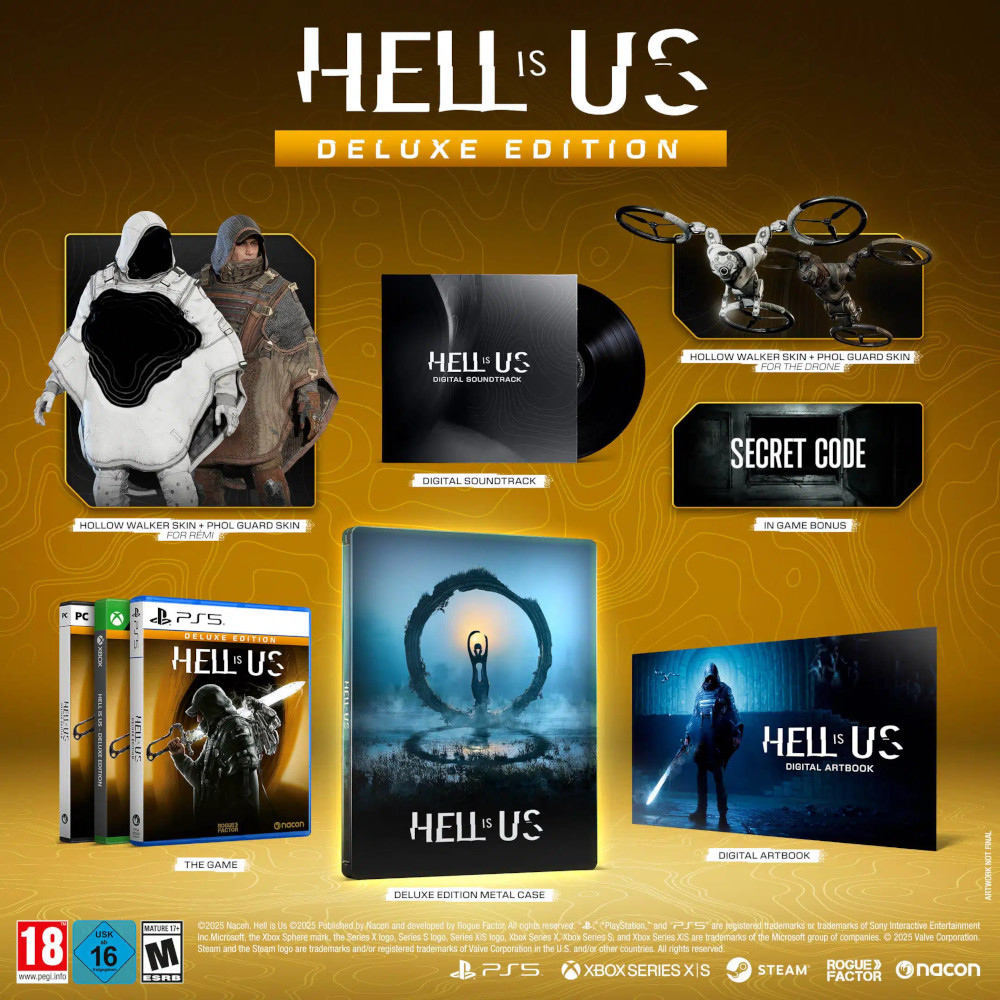 Gamepakket met deluxe editie-inhoud. Bevat game, soundtrack, skins, geheime code, digitaal artbook en metalen case.