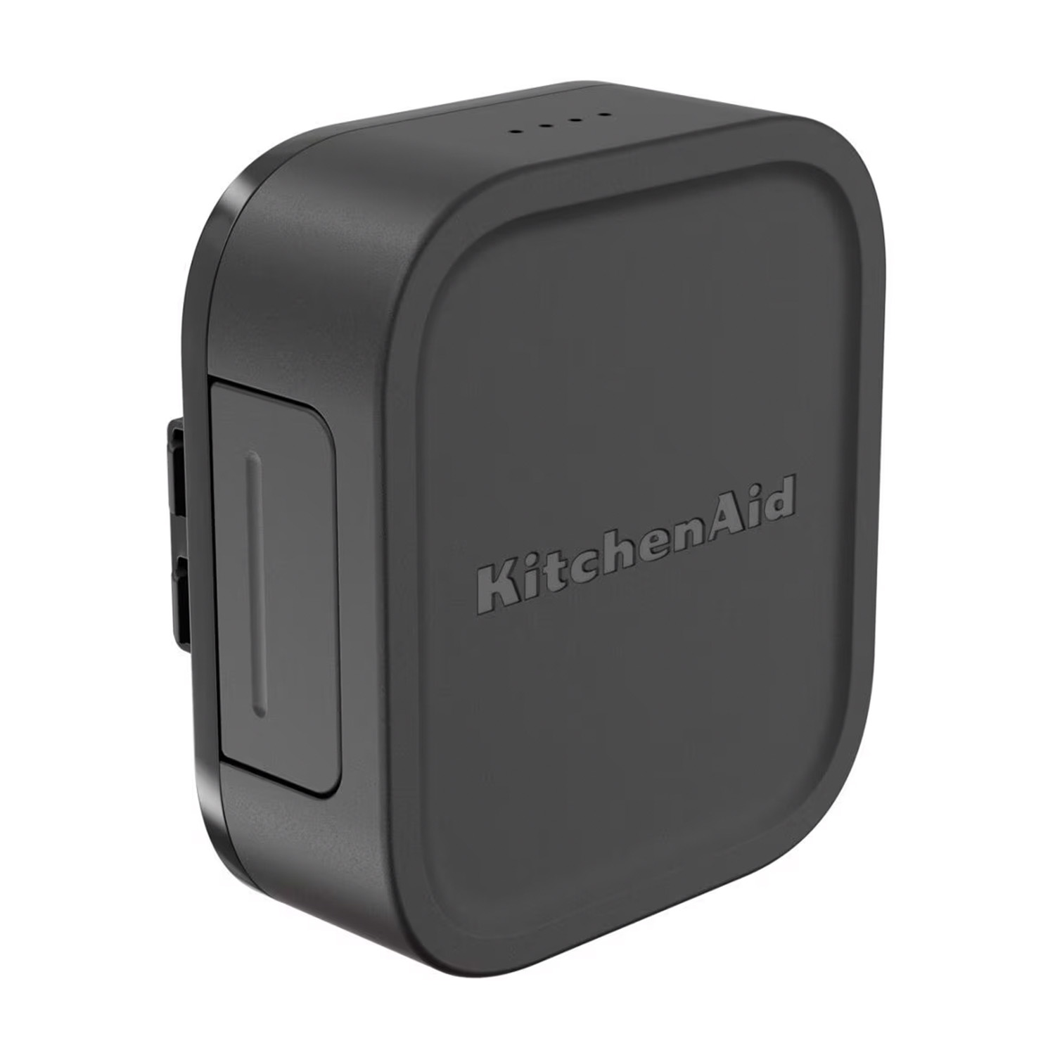 Un elettrodomestico KitchenAid nero. Ha una forma rettangolare con angoli arrotondati. Il logo è sulla parte anteriore.