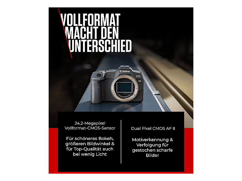 CANON EOS R8 Body Spiegellose Systemkameras, 7,5 cm Display, WLAN