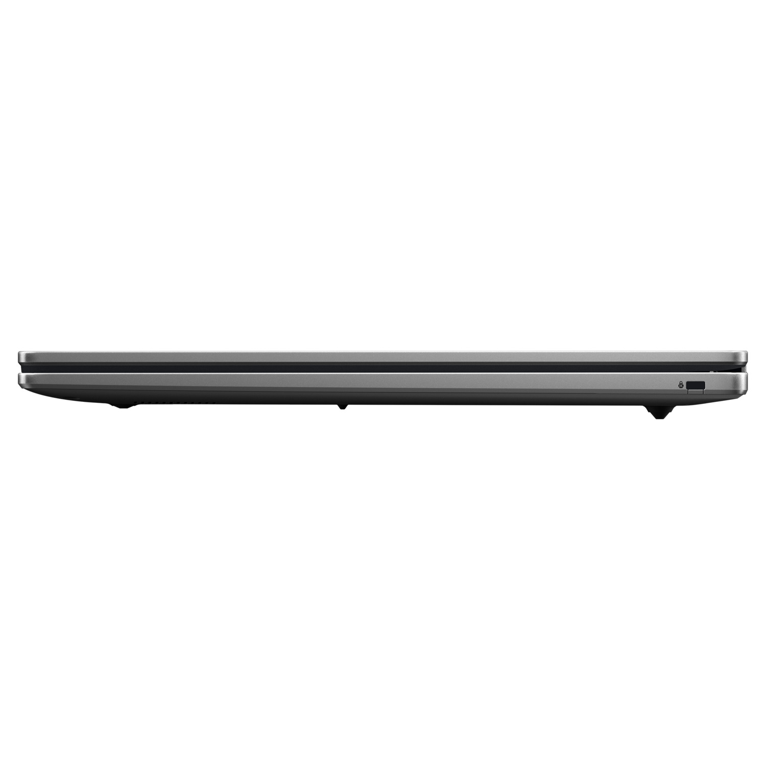 A closed, silver laptop is seen from the side. The image is against a white background, highlighting the laptop's sleek design.