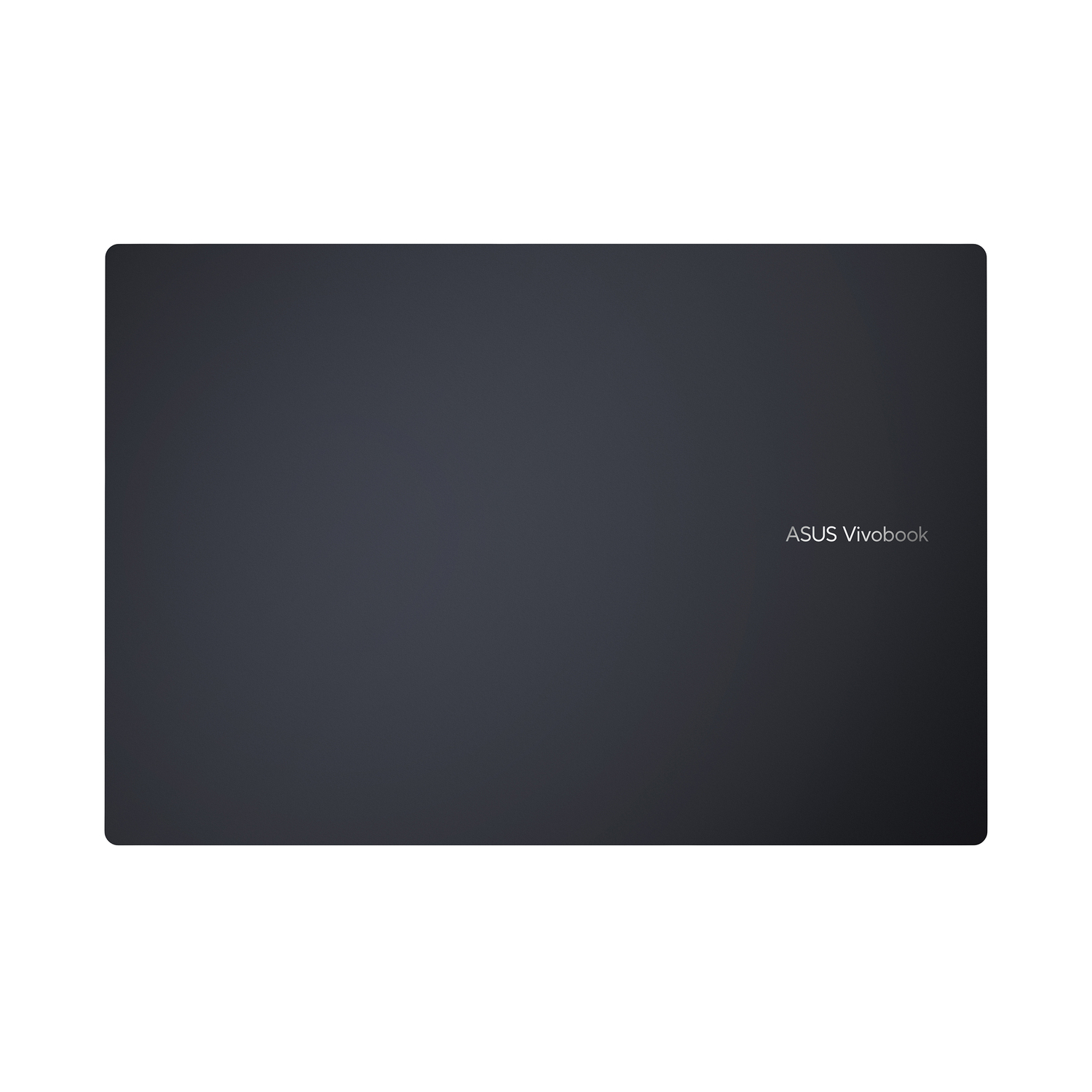 Un ordinateur portable fermé, gris foncé. Le logo ASUS Vivobook est en bas à droite. Le fond est blanc.