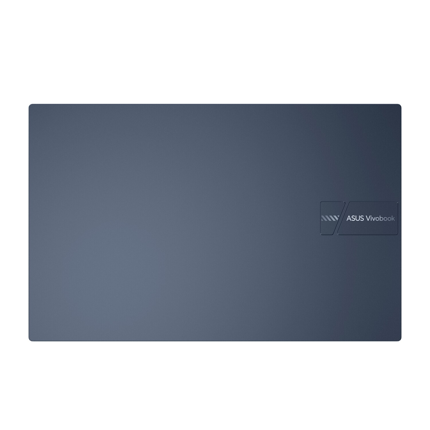 A closed, dark blue ASUS Vivobook laptop. The ASUS logo is on the lower right corner. The laptop is on a white background.