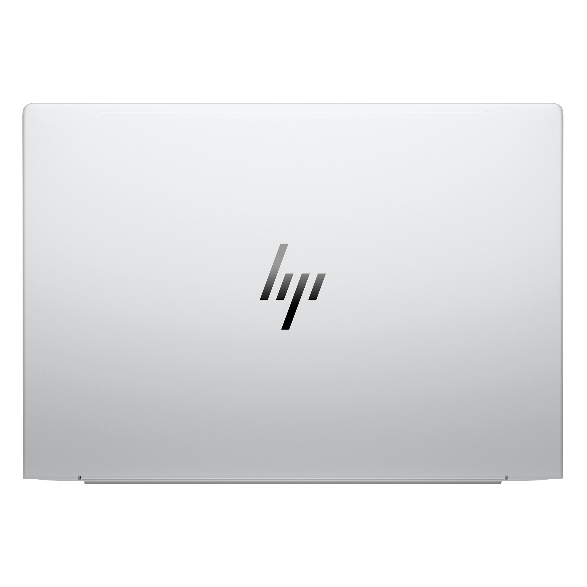 Silberner Laptop-Rücken mit dem HP-Logo in der Mitte. Der Laptop ist geschlossen.