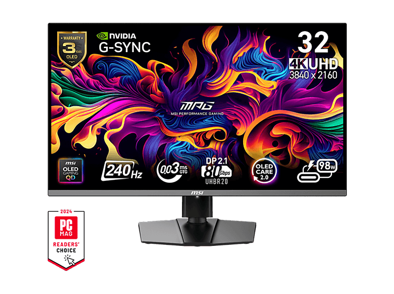 MSI MPG 322URXDE 31,5 Zoll Gaming Monitor, UHD 4K, 0,03 ms Reaktionszeit, 250 cd/m², 240 Hz, Schwarz