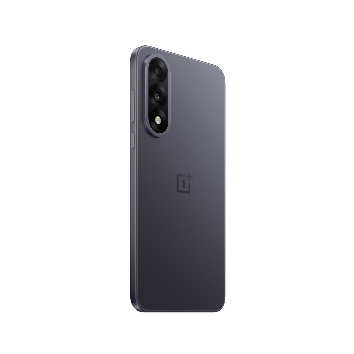 A dark gray smartphone, slightly angled. It has three rear cameras, a power button, and the OnePlus logo on the back.