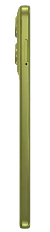 Widok z boku zielonego smartfona. Telefon posiada przyciski głośności, włącznik oraz obiektywy aparatu.