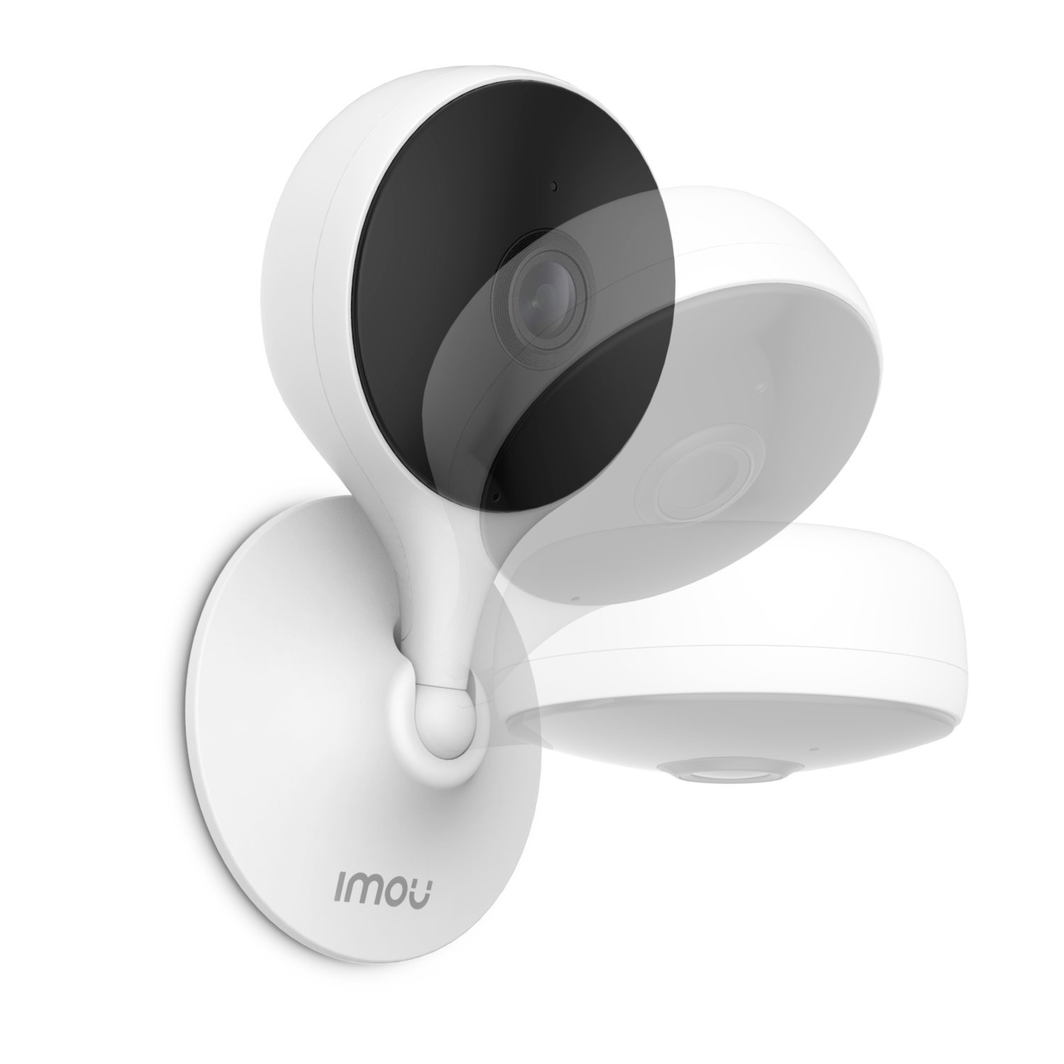 Three white security cameras with black lenses are displayed against a black background. The cameras are labeled 'imou'.