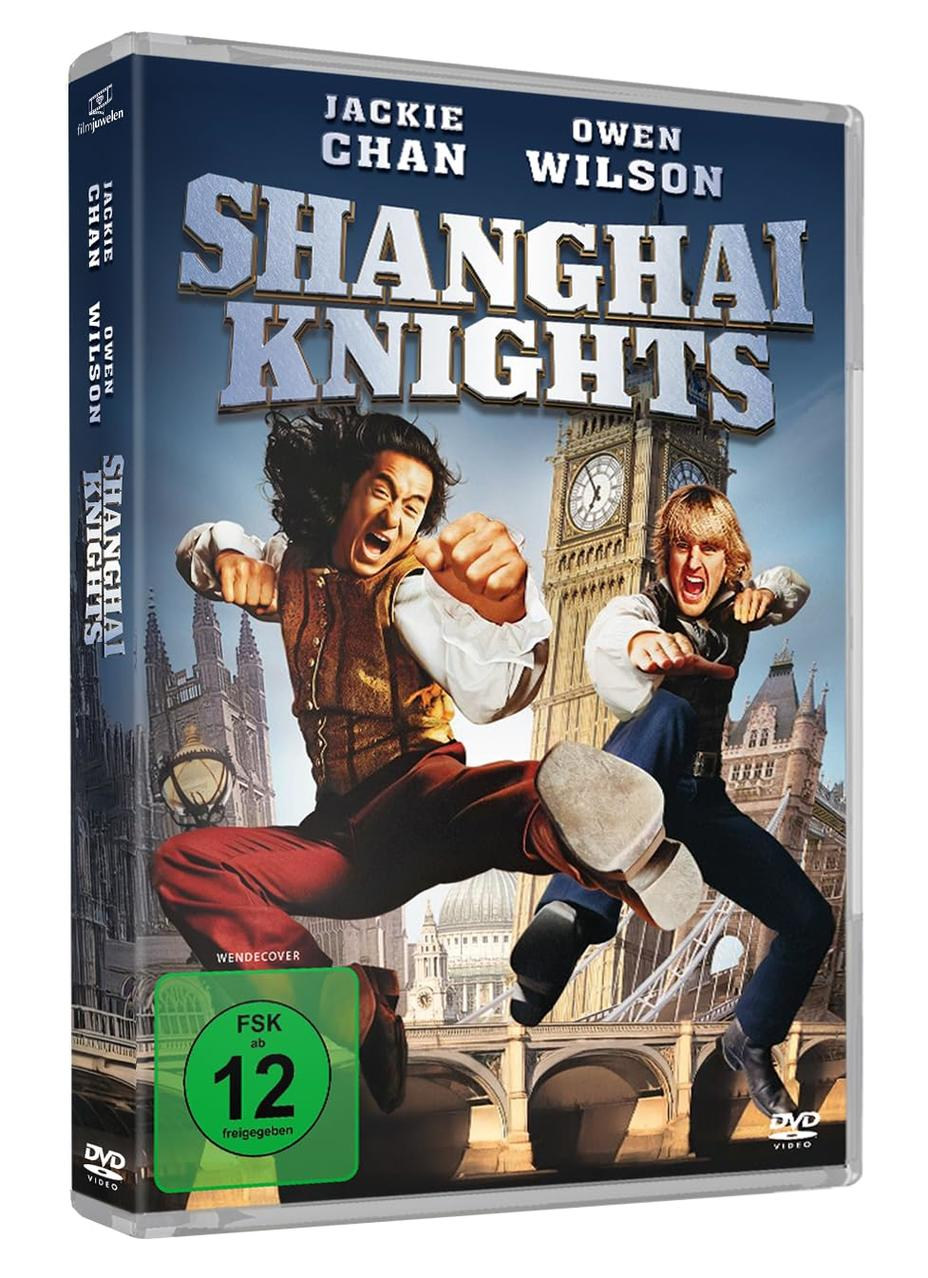 DVD-Cover von Shanghai Knights. Jackie Chan und Owen Wilson sind in Actionposen vor dem Big Ben. Der Titel steht in großen Buchstaben.