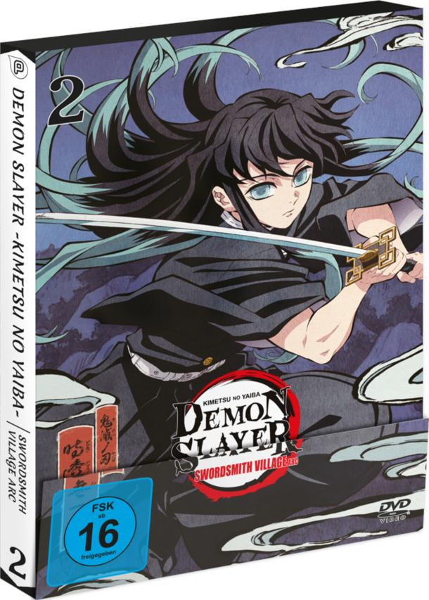 Anime-DVD-Cover. Figur mit schwarzen Haaren und Schwert. Titel: Demon Slayer. Bewertung: FSK 16.
