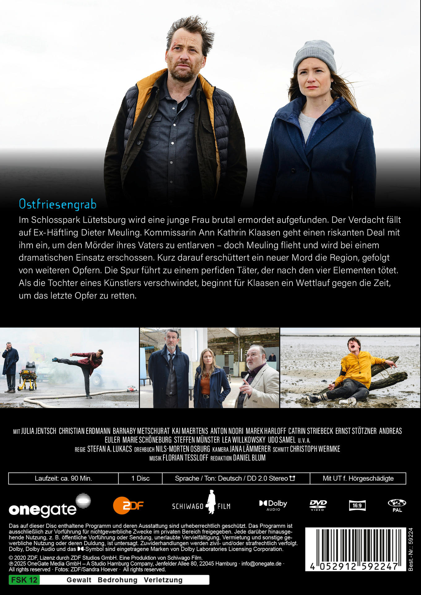 Filmposter. Zwei Personen schauen in die Kamera. Der Mann trägt eine Weste, die Frau einen blauen Mantel.