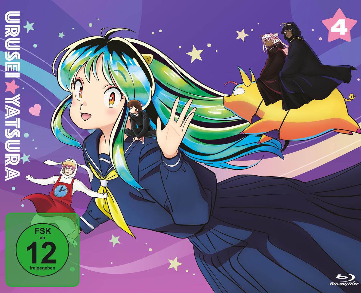 Anime-Cover. Ein Mädchen mit grünen Haaren im Vordergrund. Charaktere reiten auf einem Schwein. Sterne und Text auf lila Hintergrund. Blu-ray Disc.