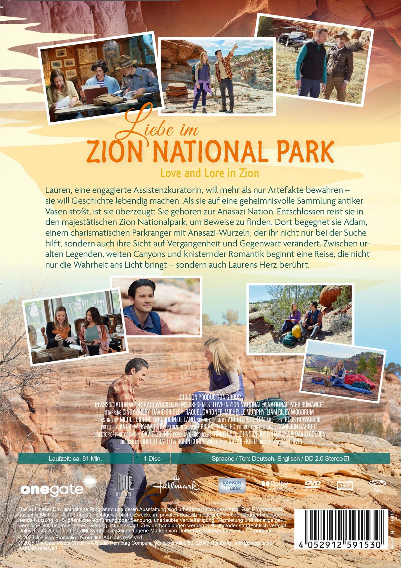 Filmcover. Titel: Liebe im Zion Nationalpark. Bilder von Menschen im Park werden gezeigt.