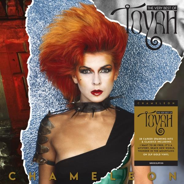 Albumcover von Toyah. Sie hat rotes Haar, dunkles Make-up und einen Stachelkragen. Der Text lautet 'The Very Best of Toyah' und 'Chameleon'.