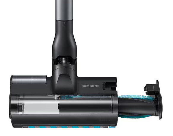 Czarna i srebrna głowica odkurzacza Samsung jest wyświetlana na białym tle. Widoczna jest głowica szczotki.