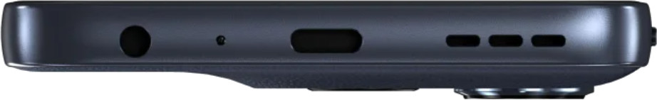 Dolna część ciemnoszarego telefonu. Posiada gniazdo słuchawkowe, otwór mikrofonu, port USB-C i trzy otwory głośnikowe.