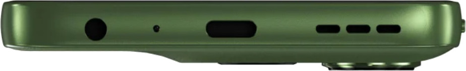 Zielony spód telefonu. Posiada gniazdo słuchawkowe, otwór na mikrofon, port USB-C i trzy otwory głośnikowe.
