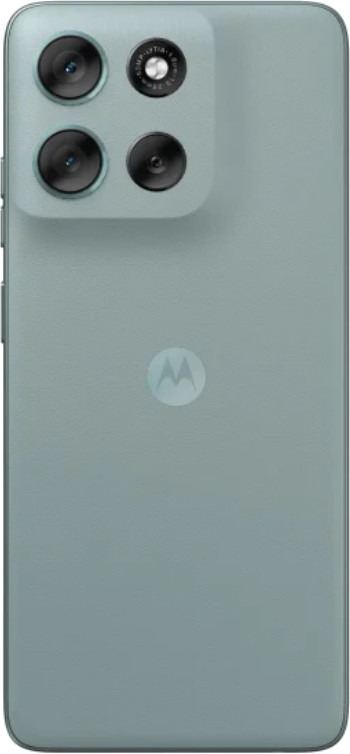 Tył jasnozielonego smartfona z czterema obiektywami i logo Motorola. Telefon ma zaokrąglone rogi.