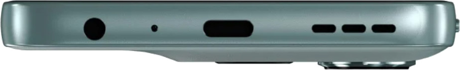 Widok z boku szarego telefonu. Posiada gniazdo słuchawkowe, mikrofon, port ładowania i otwory głośnikowe.