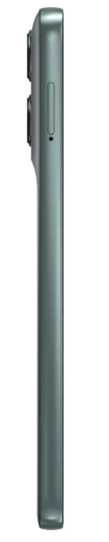 Widok z boku zielonego smartfona, z przyciskami głośności i wypukłością aparatu. Telefon jest pionowy i w większości wypełnia kadr.