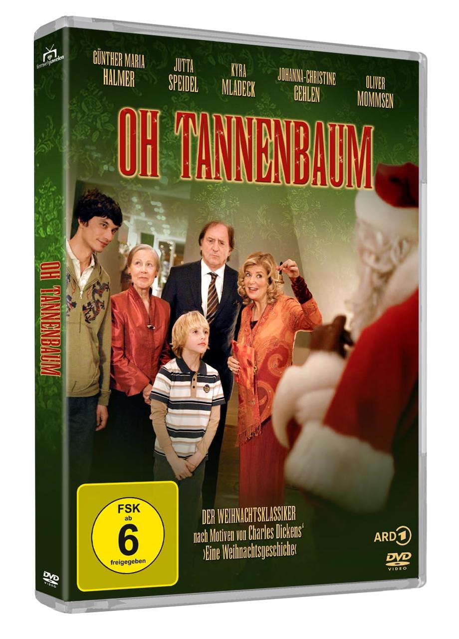DVD-Cover mit der Besetzung von 'Oh Tannenbaum'. Menschen in einer Weihnachtsszene. Weihnachtsmann im Hintergrund.