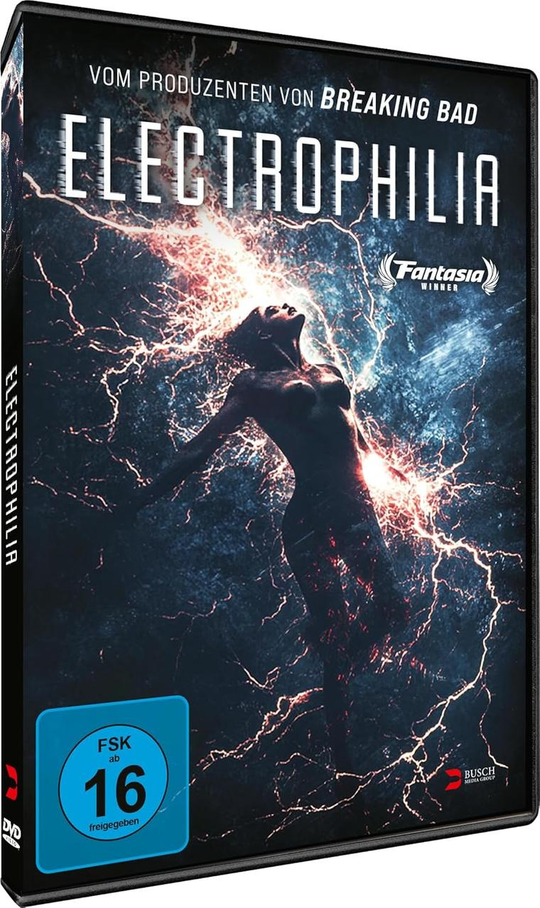 DVD-Cover für Electrophilia. Eine Frau ist von Blitzen umgeben. Der Titel steht oben, das FSK-Logo unten.