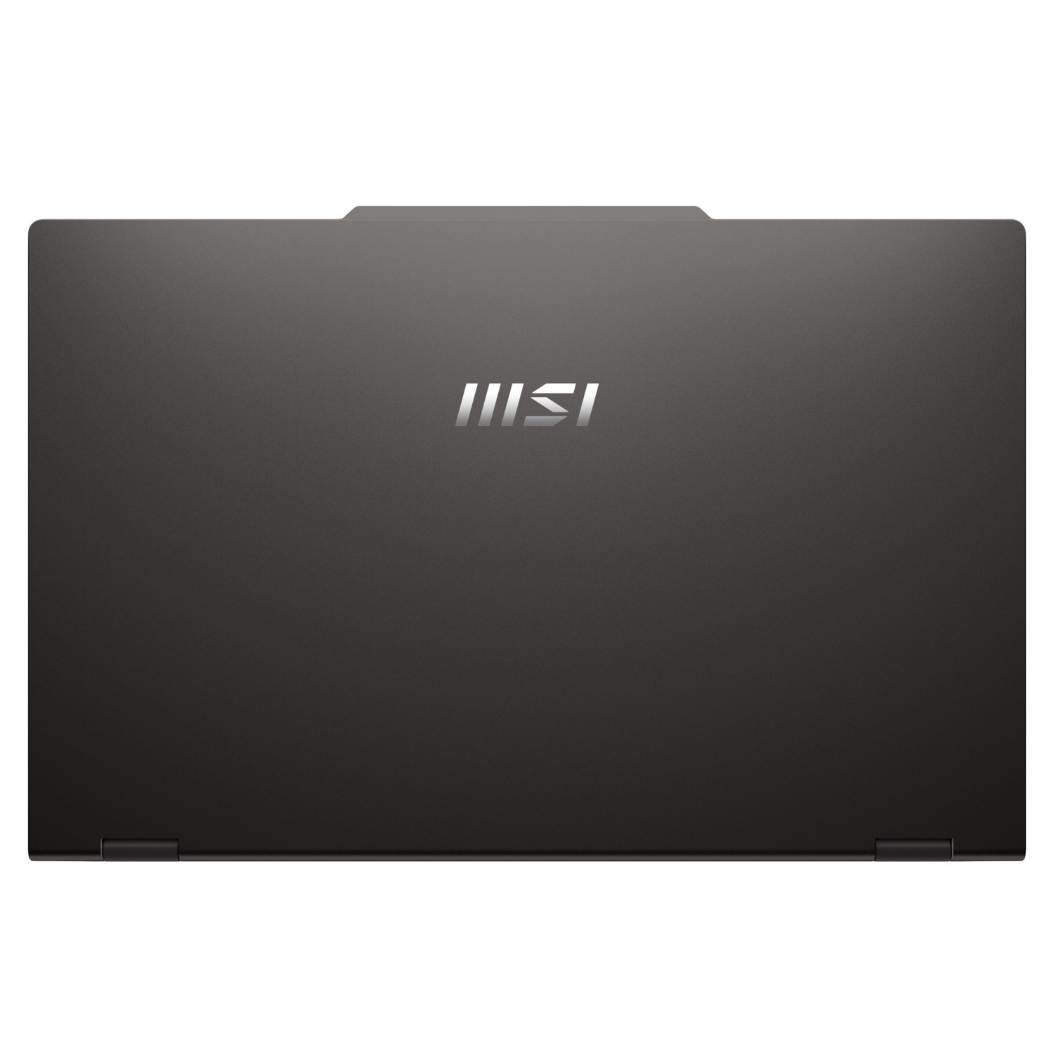 A closed dark gray laptop with the MSI logo in silver on the top. The laptop is on a white background.