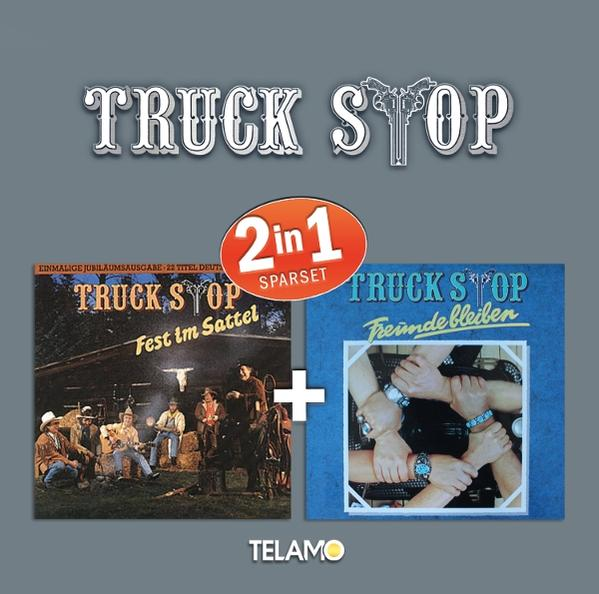 Albumcover mit Truck Stop Logo, zwei Schallplatten. Eine zeigt Cowboys, die andere Hände mit Armbändern. Text enthält '2in1 Sparset'.