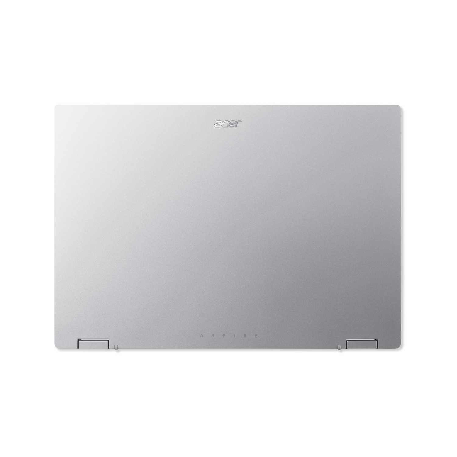 Bovenaanzicht van een zilveren Acer laptop. Het Acer-logo staat in het midden bovenaan en het woord Aspire onderaan.