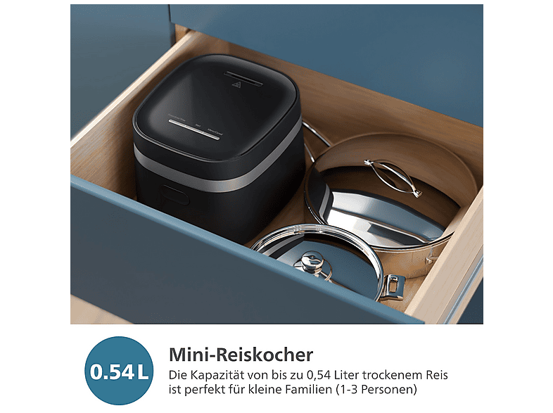 Thumbnail - PHILIPS HD3091/80 3000 Series Mini Reiskocher (436 Watt, Schwarz)