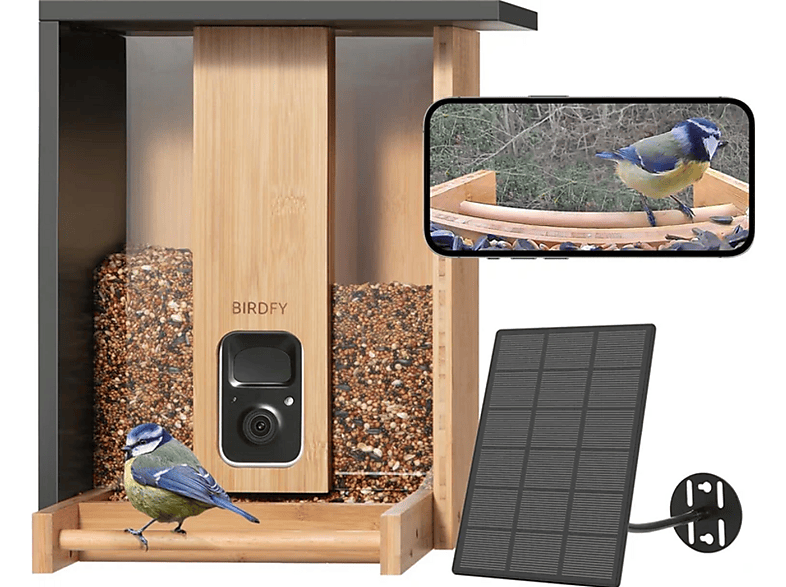 Birdfy Bamboo, Futterstelle mit Kamera und Solarpanel