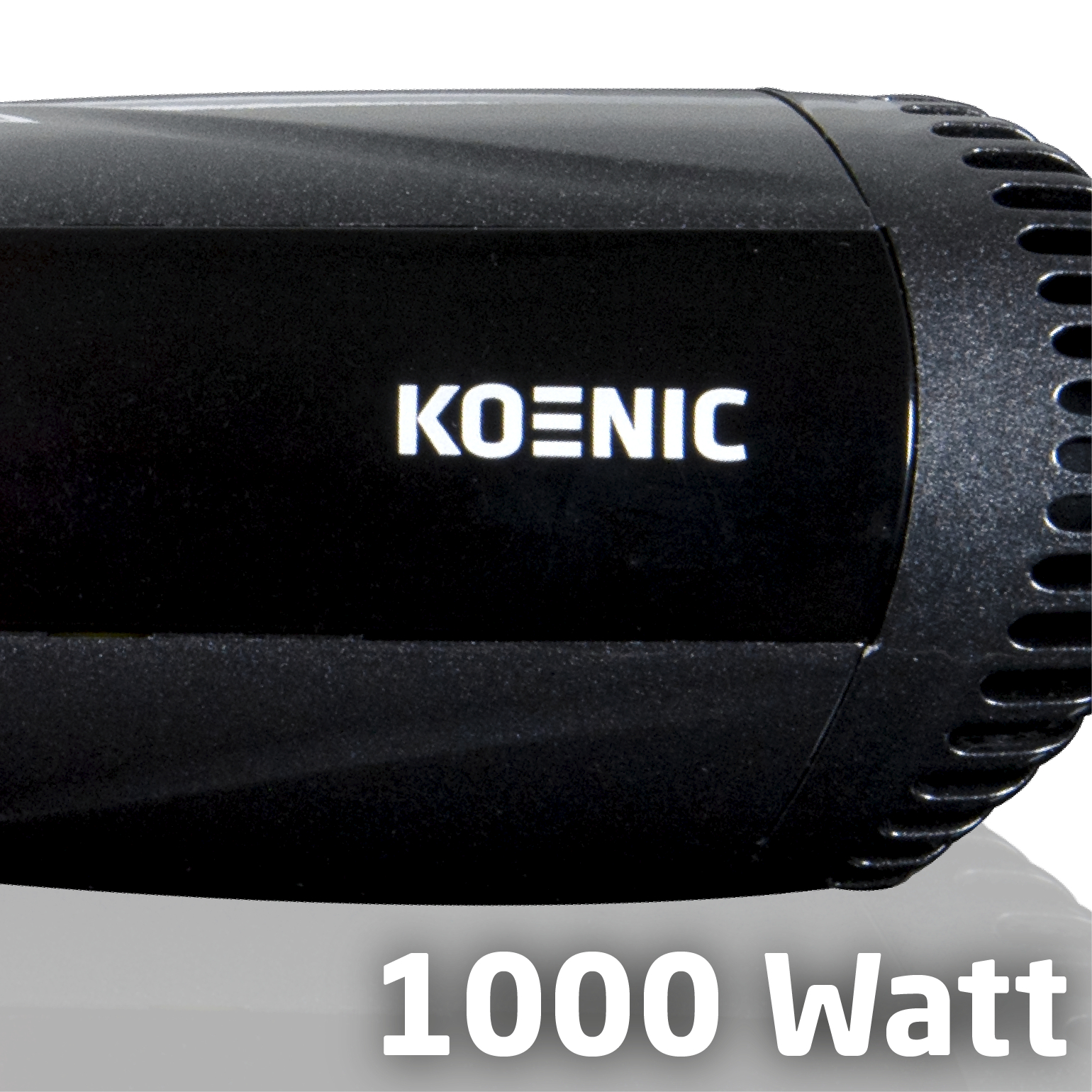 Schwarzer Fön mit 'KOENIC'-Logo und Text '1000 Watt'.