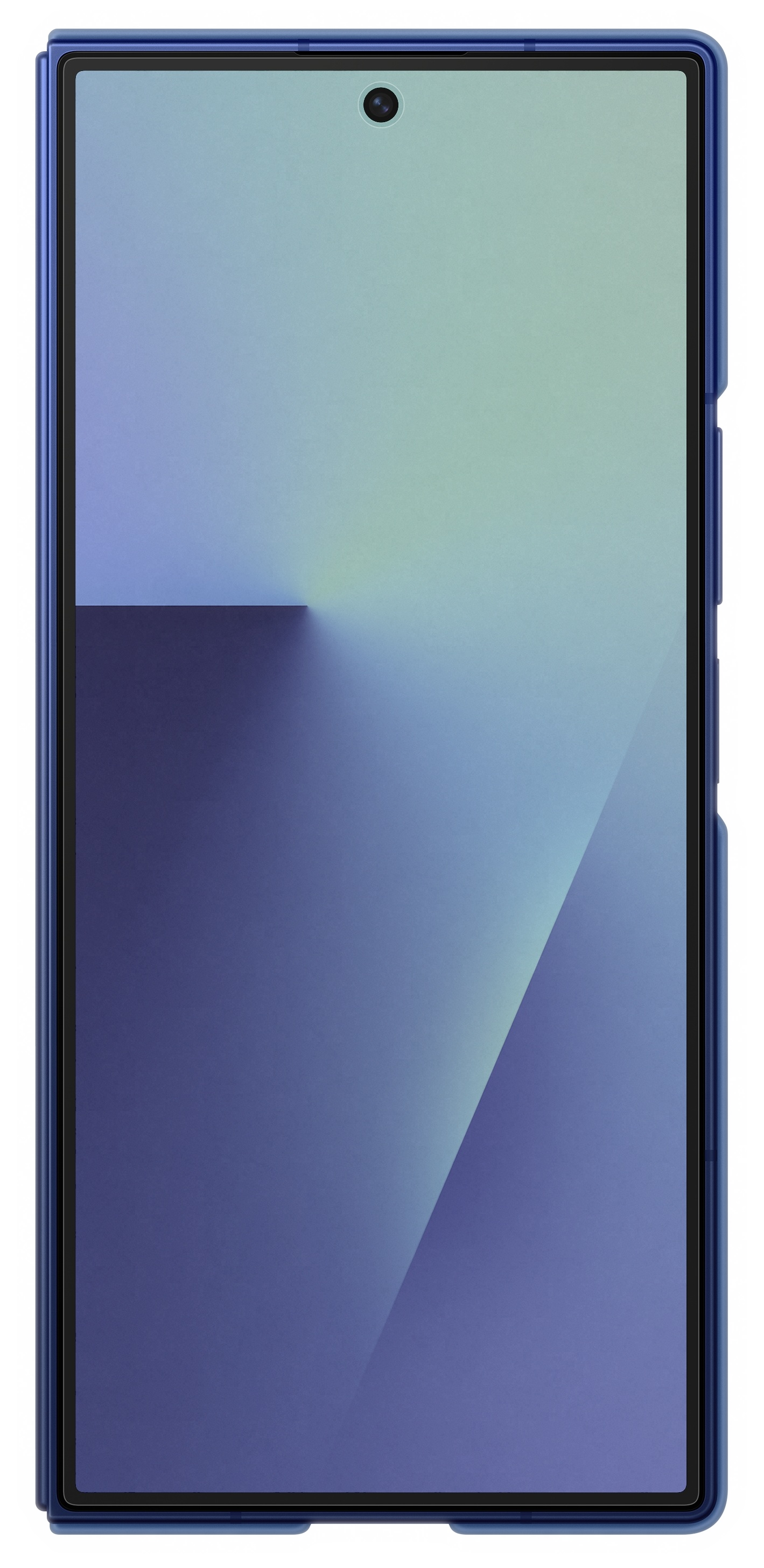 Niebieski smartfon z gradientowym ekranem. Telefon ma obiektyw aparatu na górze pośrodku.