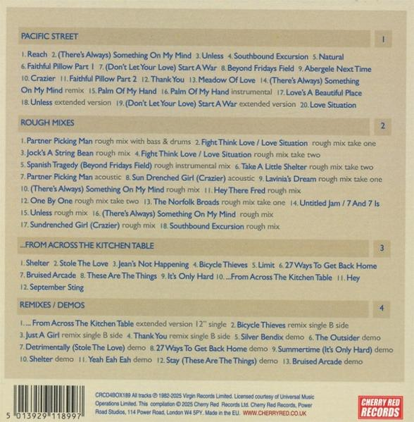 CD-Cover mit Titelliste. Der Text ist meist schwarz auf cremefarbenem Hintergrund, mit rotem Logo.