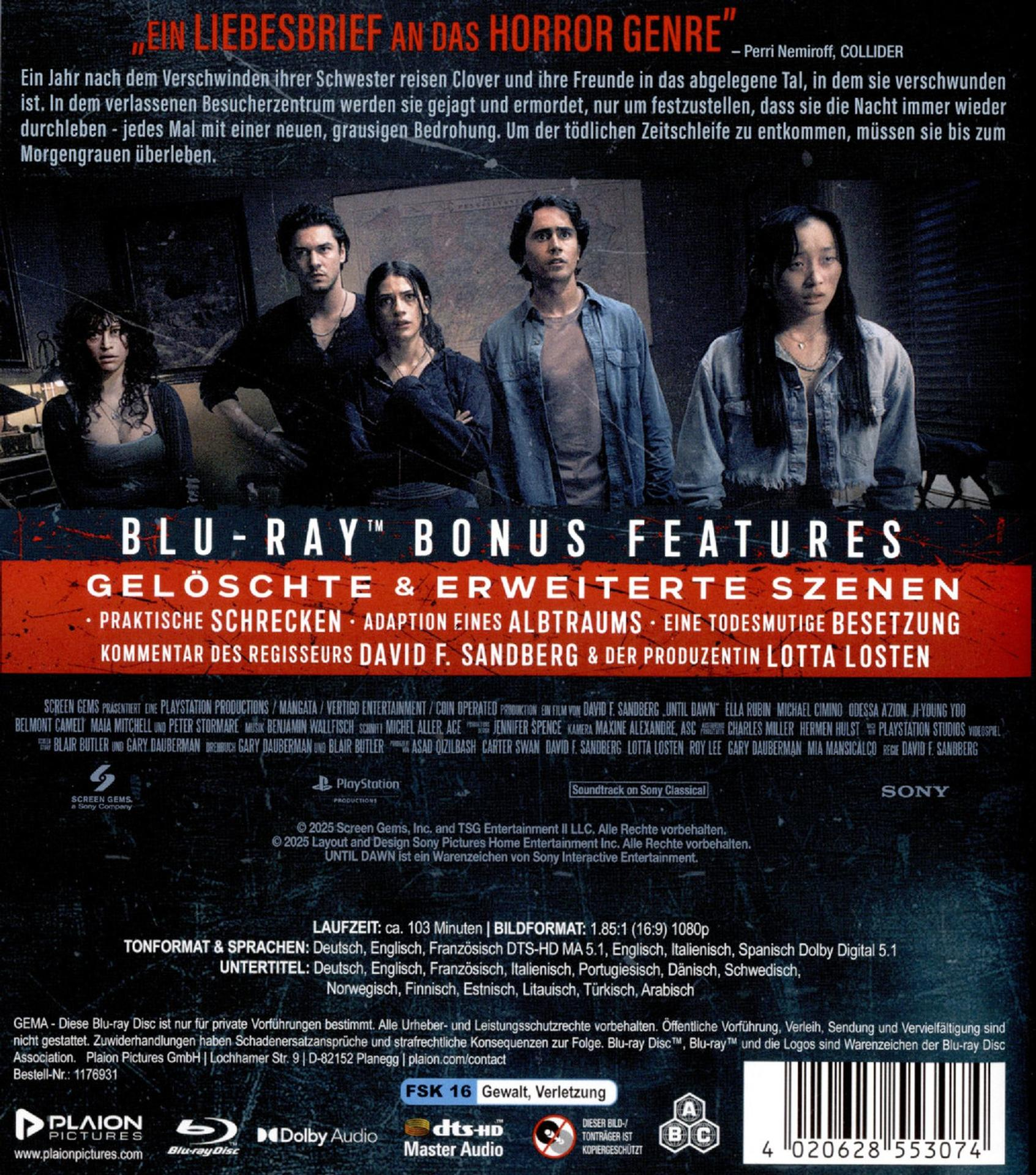 Filmcover. Menschen schauen ängstlich nach oben. Text: Ein Liebesbrief an das Horror-Genre. Blu-ray-Bonusmerkmale.
