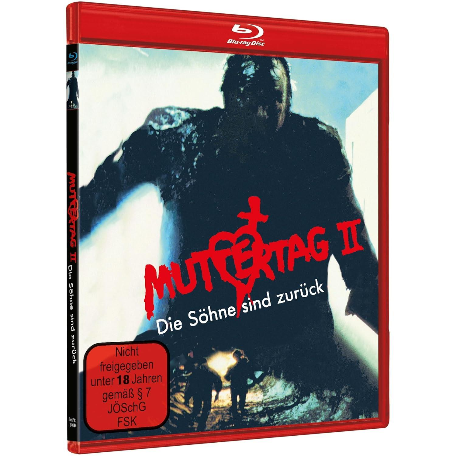 Blu-ray-Hülle für Muttertag II. Dunkle Figur dominiert das Cover. Text: „Muttertag II Die Söhne sind zurück“. Rotes Gehäuse mit Blu-ray-Logo.