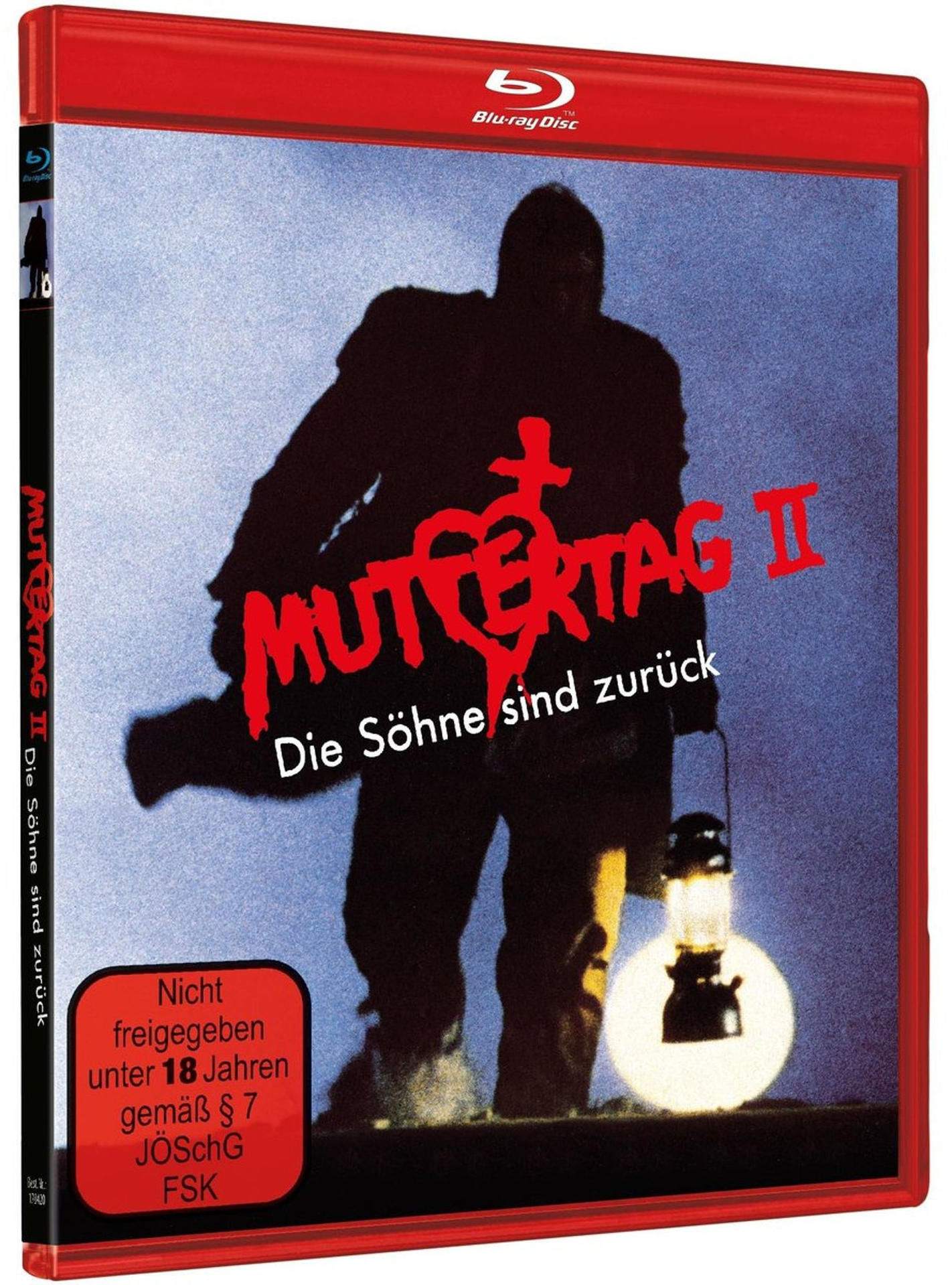 Roter Blu-ray-Kasten zeigt dunkle Figur, Titel 'Muttertag II' und Herzsymbol. Eine Laterne beleuchtet die Szene.