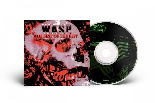 Albumcover von WASP, 'The Best of the Best', mit Totenkopf. Daneben eine CD mit grünem Design.