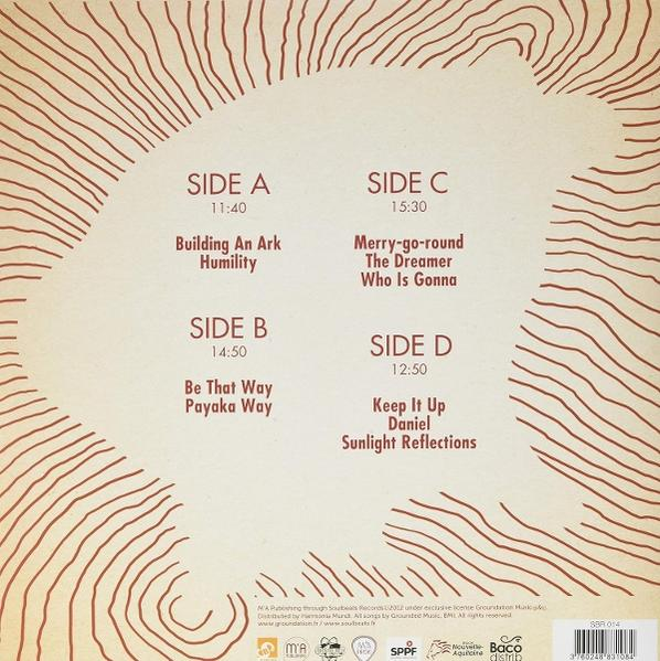 Albumcover mit Titellisten für die Seiten A, B, C und D. Braunes Design mit Text auf cremefarbenem Hintergrund.