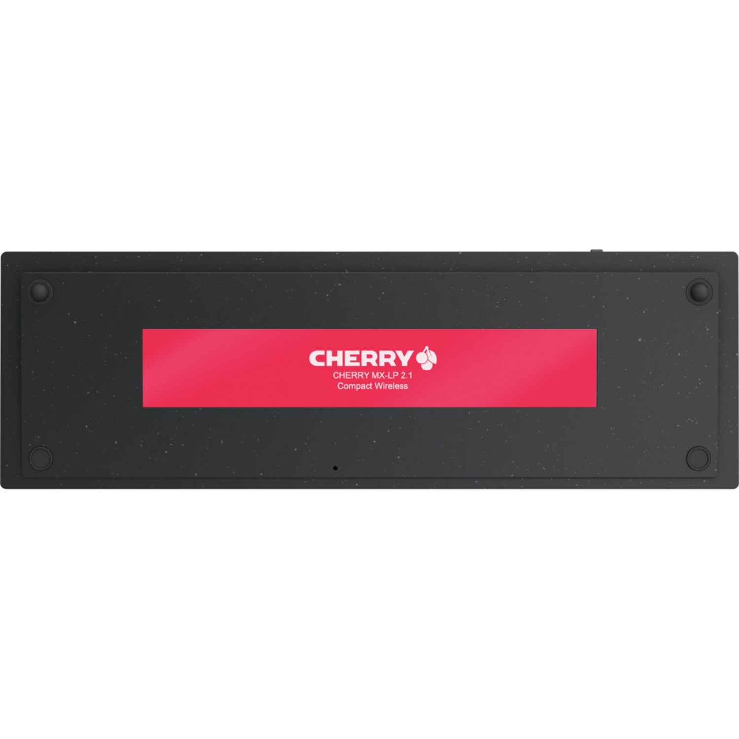 A black keyboard with the Cherry brand on a red rectangle, and four black circles.