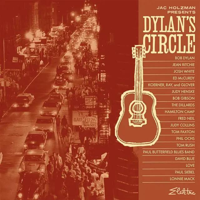 A Dylan's Circle album borítója. Utcakép autókkal, emberekkel és gitárral. A művészek nevei jobbra vannak felsorolva.