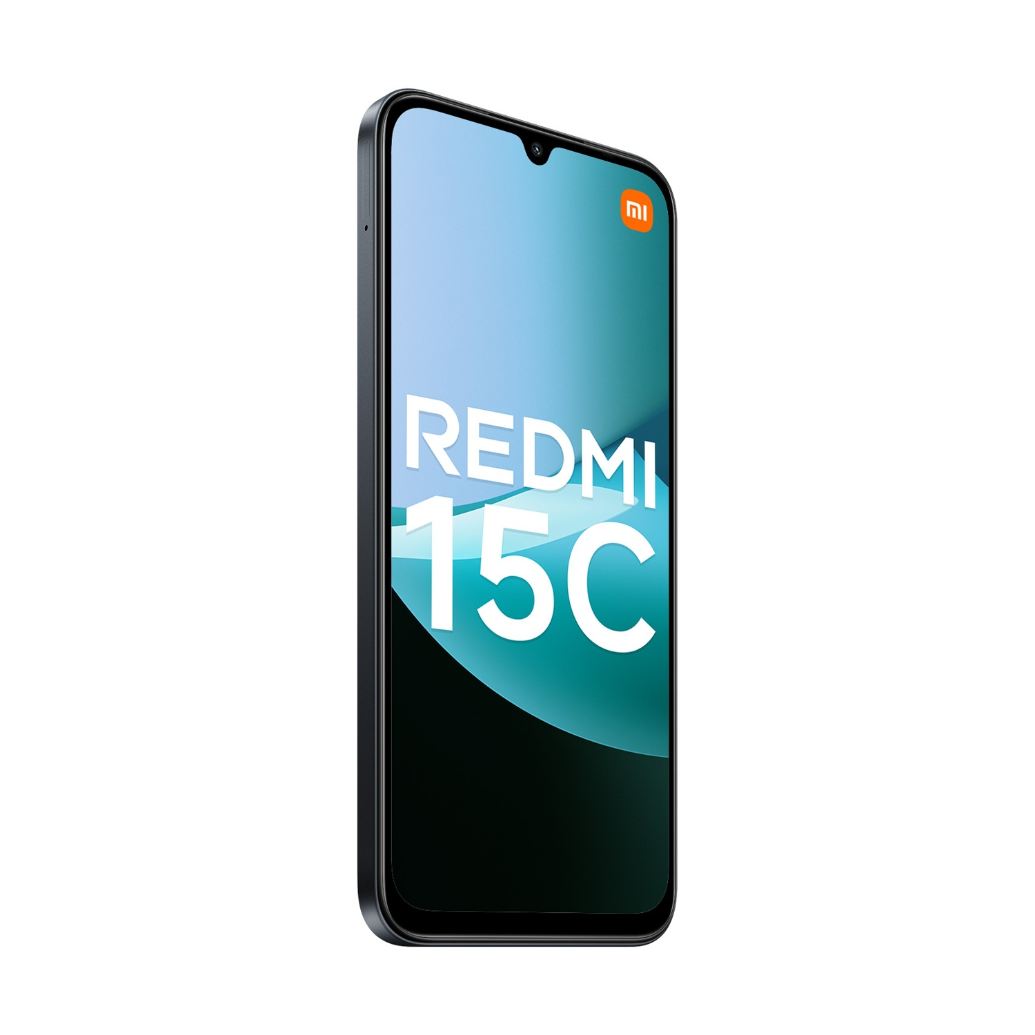 Viene visualizzato uno smartphone Redmi 15C. Lo schermo mostra il logo Redmi 15C. Lo sfondo è bianco.
